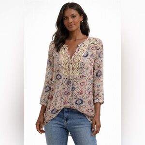 Anthropologie Maeve Boho Floral Lace Trim Blouse Size 12